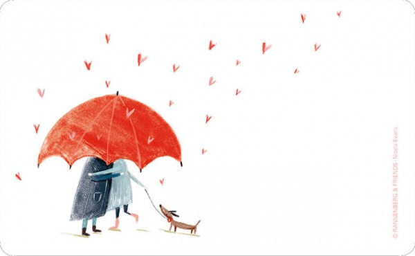 Brettchen "Zwei unterm Schirm mit Hund"