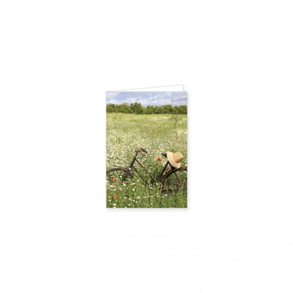 Mini-Doppelkarte "Fahrrad in Wildblumenwiese"