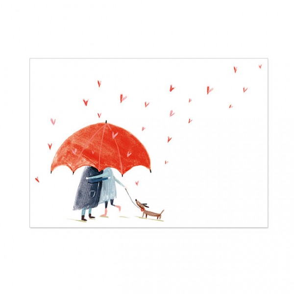 Postkarte "Zwei unterm Schirm mit Hund"