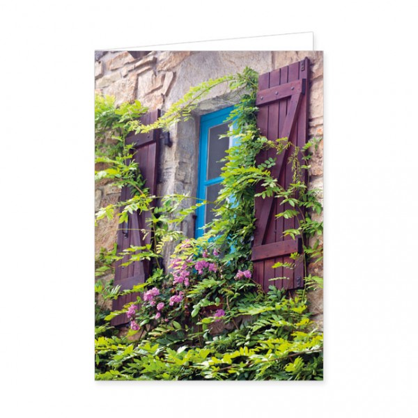 Doppelkarte " Fenster mit Blumen und Rankpflanze "