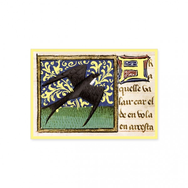 Postkarte Gold "Aus On the Properties of Things by Bartholomeus Anglicus, Schwalbe"