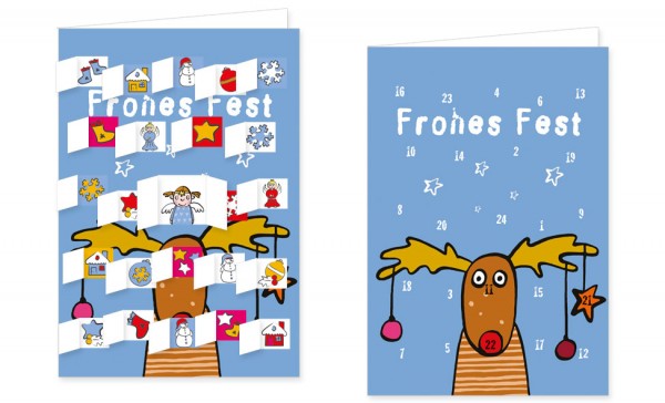 Adventskalenderdoppelkarte 'Elch mit Weihnachtsschmuck'