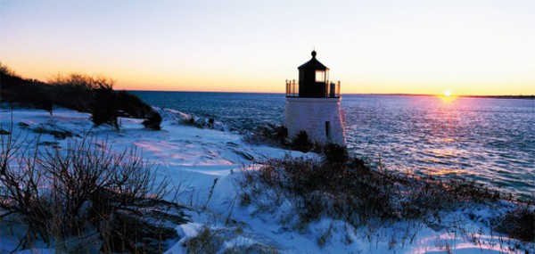 XXL-Postkarte "Leuchturm im winterlichen Sonnenuntergang"