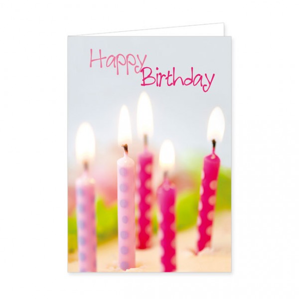 Doppelkarte "Happy Birthday mit rosa Kerzen"