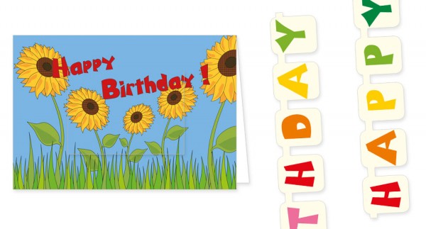 Türchenkarte "Happy Birthday Sonnenblumen"